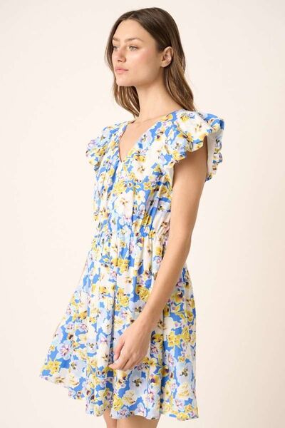 Mittoshop Floral V-Neck Cap Sleeve Mini Dress