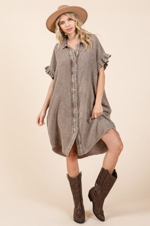 Mittoshop Mineral Wash Cotton Gauze Mini Shirt Dress