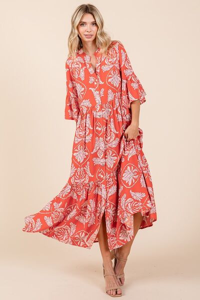 Mittoshop Abstract Leaf Print Tiered Ruffle Dress