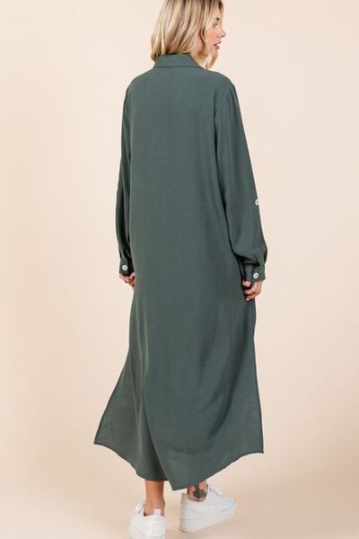 Mittoshop Airflow V-Neck Long Sleeve Button Down Maxi Dress