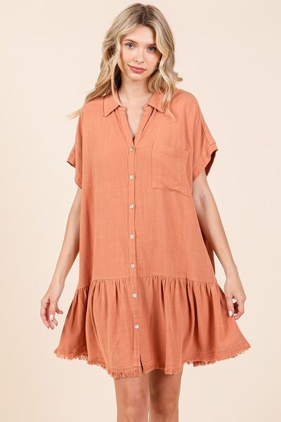 Mittoshop Linen Blend Button Down Shirt Mini Dress