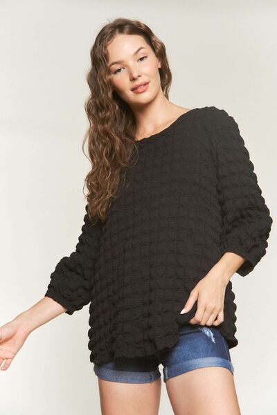 ADORA Bubble Texture Round Neck Blouse