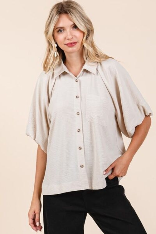 Mittoshop Airflow Short Bubble Sleeve Button Down Shirt