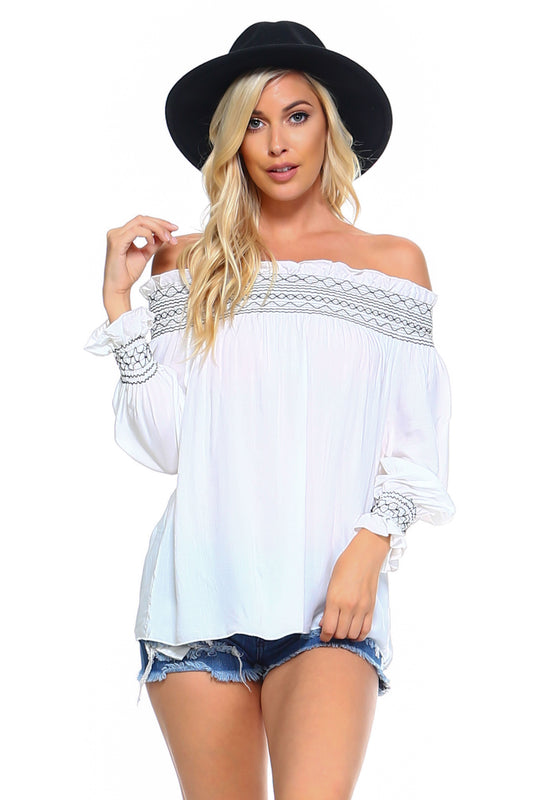 Women's Off Shoulder Stripe Smocked Elastic Top