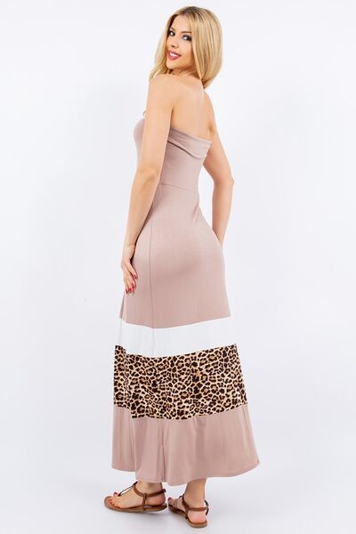 Celeste Full Size Leopard Color Block Tube Maxi Dress Plus Size