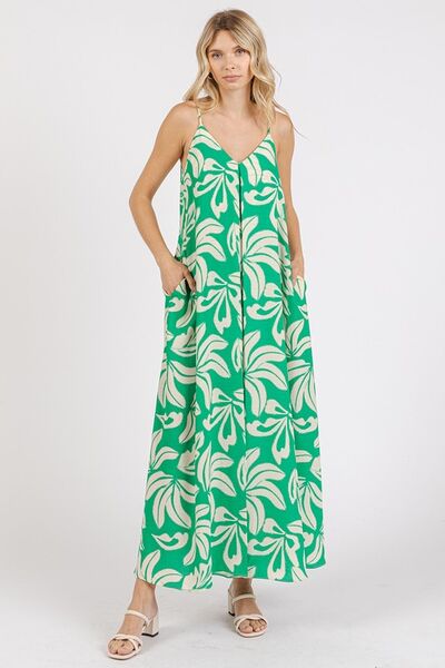 Mittoshop Printed V-Neck Maxi Cami Dress with Pockets