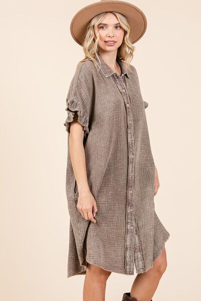 Mittoshop Mineral Wash Cotton Gauze Mini Shirt Dress