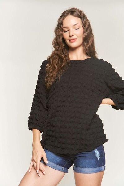 ADORA Bubble Texture Round Neck Blouse