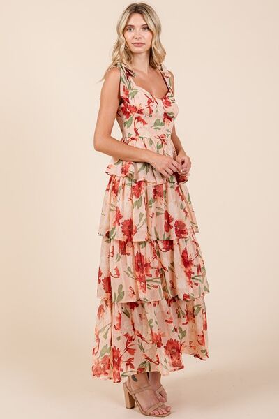 Mittoshop Layered Floral Sweetheart Neck Maxi Dress