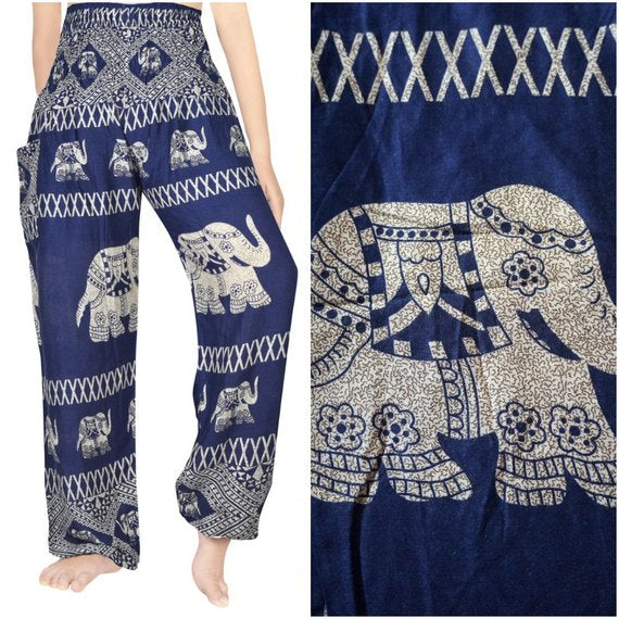 Blue ELEPHANT Pants Women Boho Pants Hippie Pants Yoga